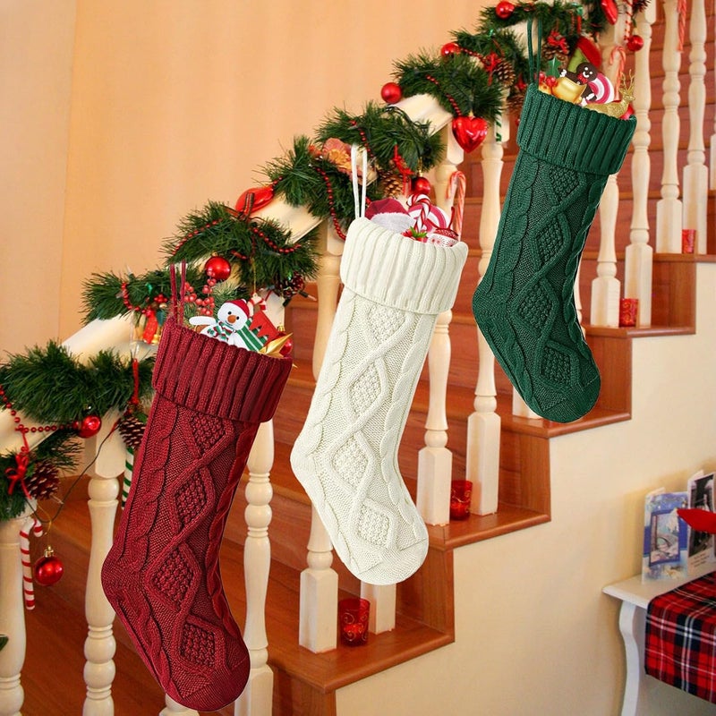 OYB Christmas Stockings，18 Inches Knitted Christmas Stockings，Large Christmas Stockings，Decorations for Family Holiday Xmas Party (Green) - Image 3